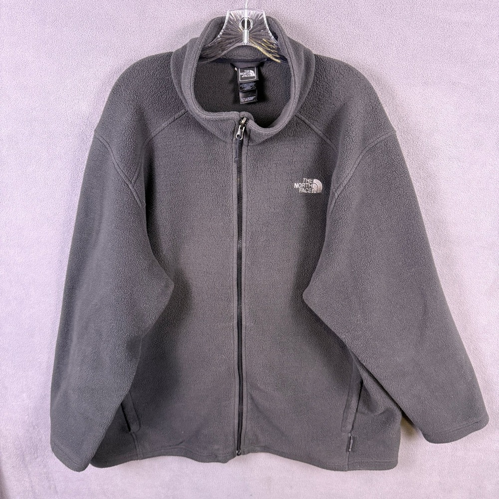 The North Face Fleece Jacket Mens XXL Grey Full Zip Mock Neck Outdoor Hiking